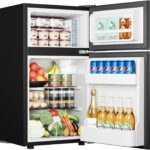 EUHOMY Refrigerador de 3.2 pies cúbicos con congelador, refrigerador de 2 puertas, termostato ajustable, gran capacidad,