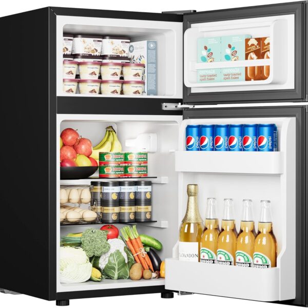 EUHOMY Refrigerador de 3.2 pies cúbicos con congelador, refrigerador de 2 puertas, termostato ajustable, gran capacidad,