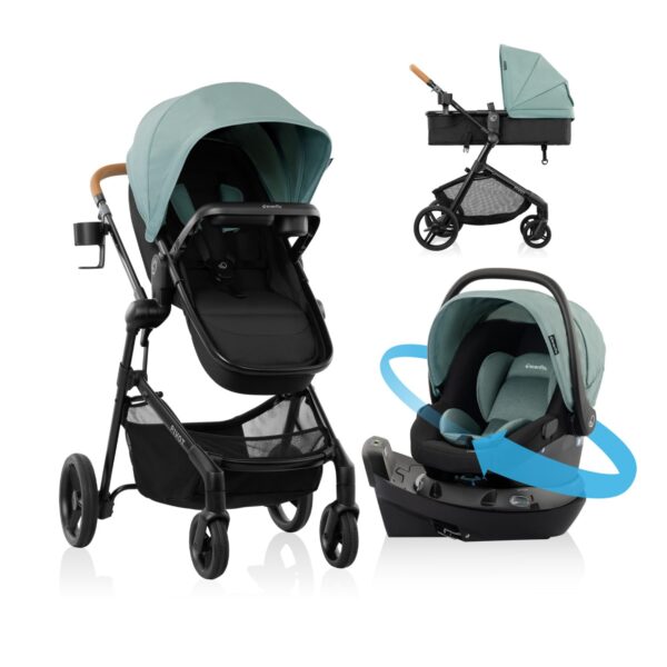 Sistema de viaje Evenflo Pivot NXT TS101512514 con asiento de coche Revolve180 LiteMax NXT Verde Pacífico