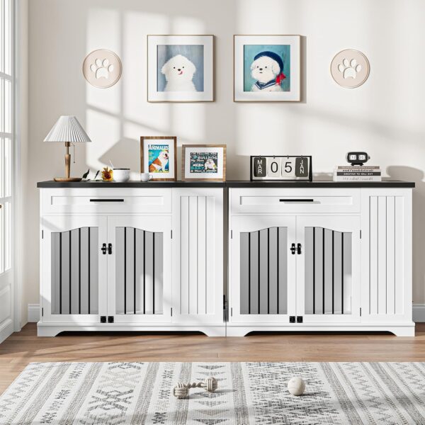 Mueble Jaula para Perros Garvee ZYGV-335L-WH2-01-xr8sKfHwfd Blanco Madera y Metal Set de 2 con Cajón y Estación de Alime
