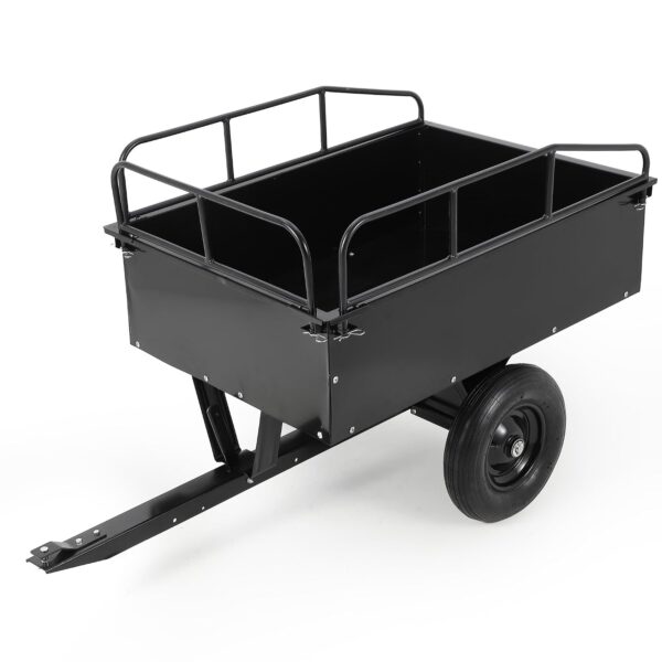 Carrito de descarga de ATV resistente, remolque de 750 libras detrás del jardín con lados extraíbles, remolque de descar