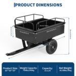 Carrito de descarga de ATV resistente, remolque de 750 libras detrás del jardín con lados extraíbles, remolque de descar