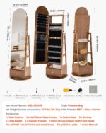 Armario de Joyería Giratorio VEVOR MSL-SS1005 65.1 Pulgadas Espejo de Cuerpo Completo con Cerradura y Cajón