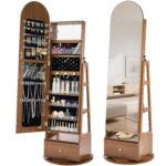 Armario de Joyería Giratorio VEVOR MSL-SS1005 65.1 Pulgadas Espejo de Cuerpo Completo con Cerradura y Cajón