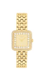 Reloj COACH Cass Cuarzo Mujer Caja Cuadrada 24.2 mm Pulsera Dorada Cristales
