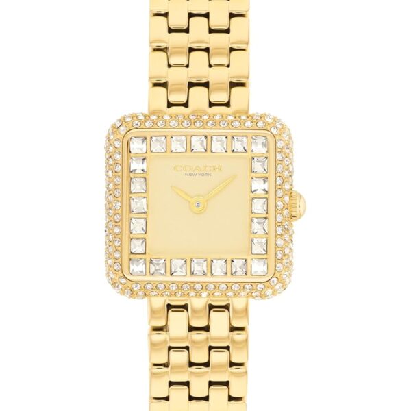 Reloj COACH Cass Cuarzo Mujer Caja Cuadrada 24.2 mm Pulsera Dorada Cristales