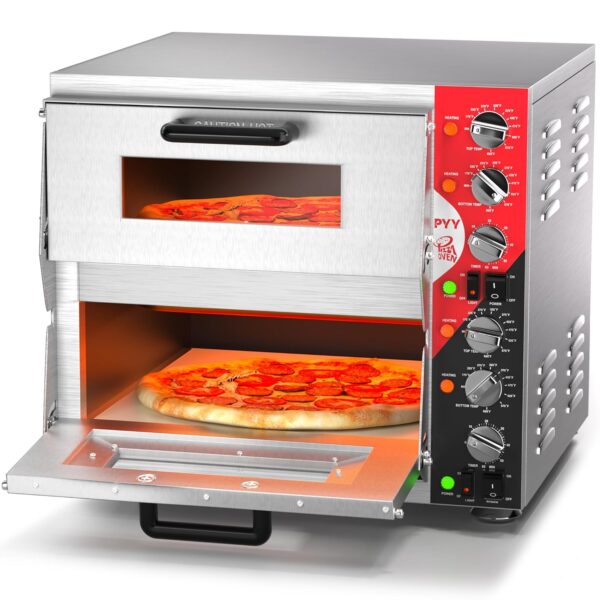 PYY Horno eléctrico de pizza de doble piso de 16 pulgadas con piedra de pizza para restaurante y hogar, horno de pizza d