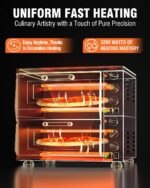 PYY Horno eléctrico de pizza de doble piso de 16 pulgadas con piedra de pizza para restaurante y hogar, horno de pizza d