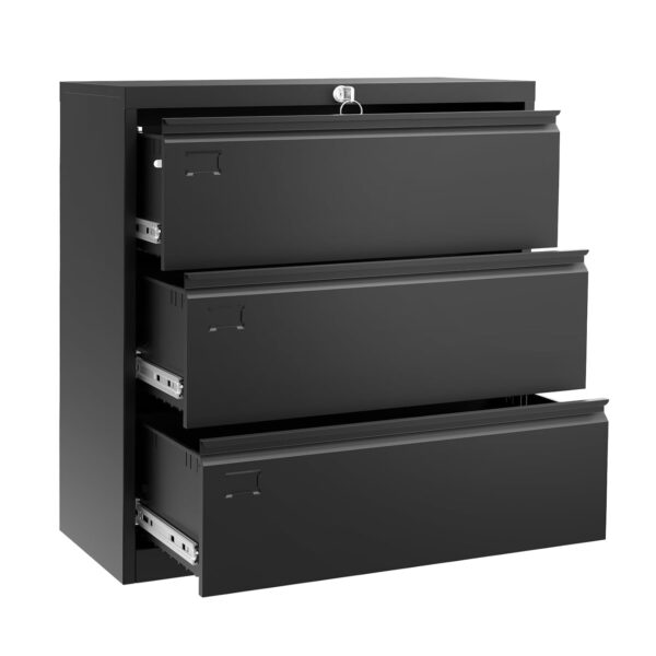 ExploreHorizon Archivador lateral de 3 cajones con cerradura, archivador de metal resistente para documentos carta/legal