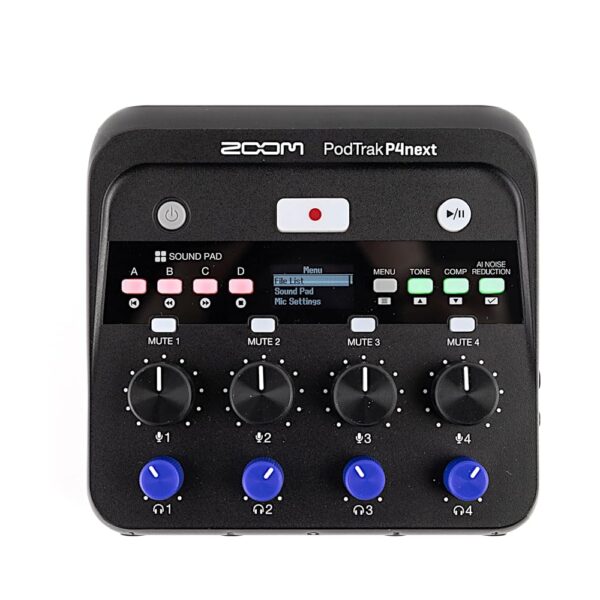 Zoom PodTrak P4next - Grabadora de podcasts, 4 entradas de micrófono, 4 salidas de auriculares, funciona con batería, re