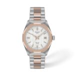 Reloj Tissot PRC 100 Solar T1518222211100 para Mujer Esfera Blanca Caja Acero Inoxidable 34 mm Pulsera Bicolor Oro Rosa