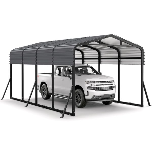 Cochera de Metal Jocoevol 12x20 pies Negro Acero Galvanizado Resistente al Agua