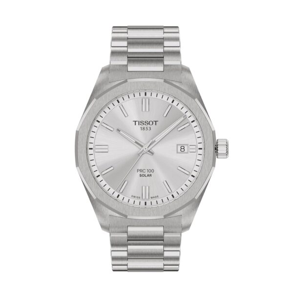 Reloj Tissot PRC 100 Solar T1514221103100 Dial Plateado 39mm Caja y Brazalete de Acero Inoxidable