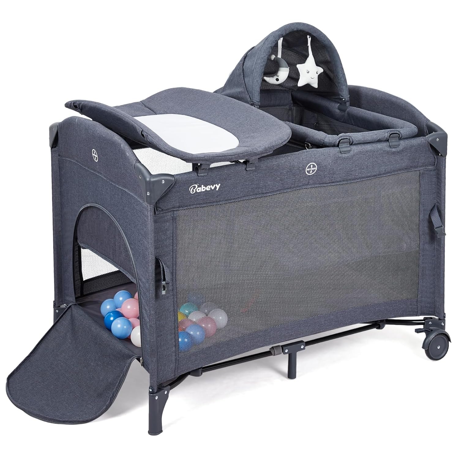 Centro de guardería portátil 5 en 1 PeacefulHues moisés cambiador de pañales corralito gris oscuro 29.5 x 41.7 x 30.1 pu