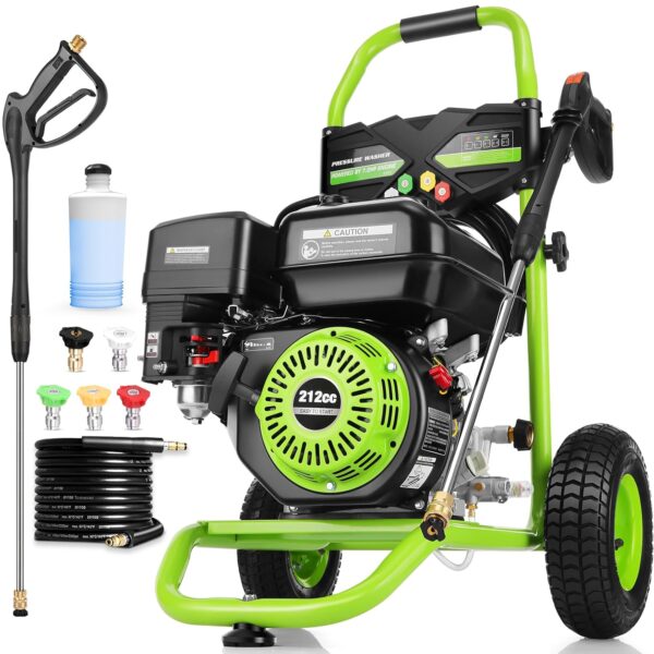 Lavadora a Presión de Gas IvyBess IV011 4200 PSI 4.0 GPM 212cc Manguera de 25 pies 5 Boquillas Verde