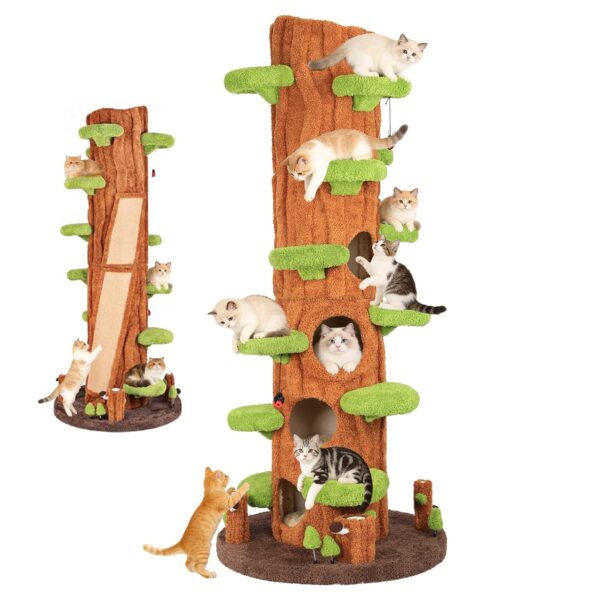 Árbol para Gatos NUNU LAB KM048 Madera Maciza Verde con Postes de Sisal 90.5 x 38.5 x 38.5 Pulgadas