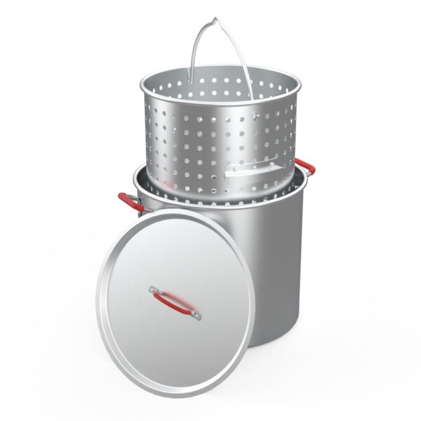 Olla de Aluminio Megamaster 630-13006 para Freidora de Pavo 80 Cuartos con Canasta y Tapa