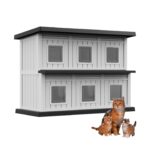 Casa para Gatos al Aire Libre ComeWay DCW-FCCBK Dos Pisos 6 Entradas Resina Negro 37.28x26.42x51.97 Pulgadas