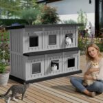 Casa para Gatos al Aire Libre ComeWay DCW-FCCBK Dos Pisos 6 Entradas Resina Negro 37.28x26.42x51.97 Pulgadas