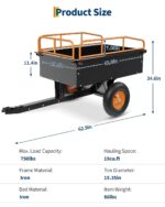 Black & Orange - Carro de descarga de acero resistente de 750 libras, remolque de jardín para neumáticos todo terreno pa