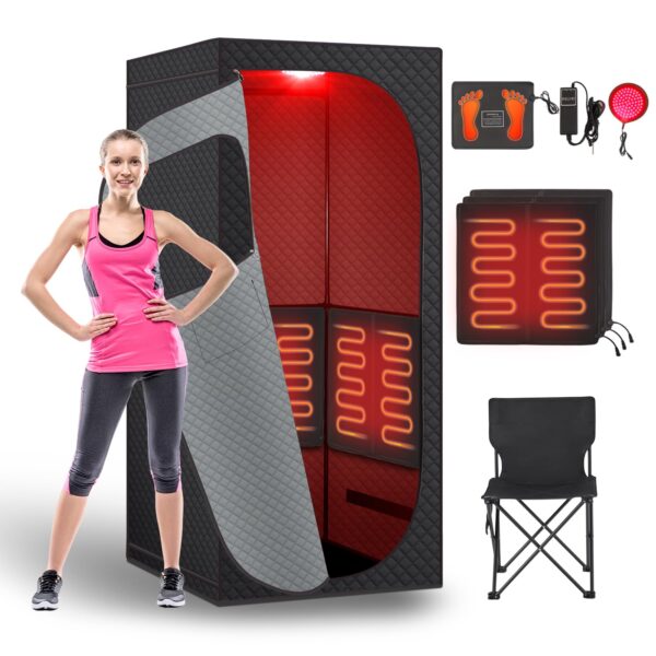 Sauna de Infrarrojos Lejanos Fulove 8618-Pro con Terapia de Luz Roja Calefacción de Cristal de Carbono 9 Niveles 5.9 x 2