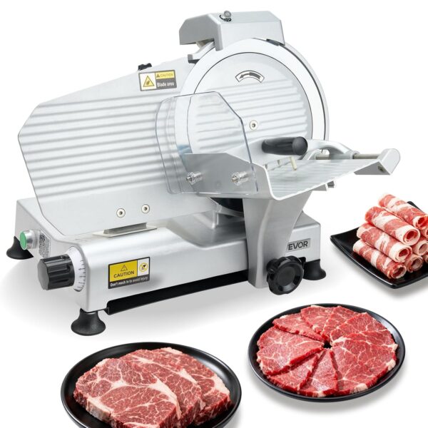 VEVOR Cortadora de carne comercial, máquina cortadora eléctrica de 320 W con hoja SUS420 de 10 pulgadas, grosor ajustabl