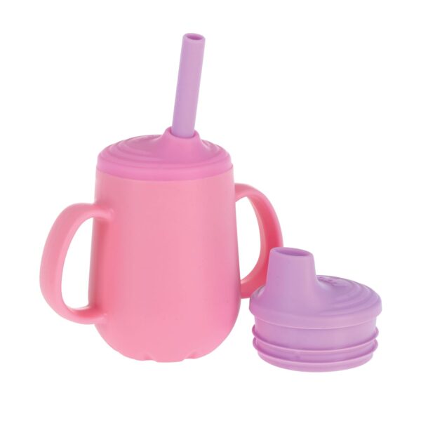 Vaso Entrenamiento Nuby 3 Etapas Silicona 4 onzas Rosado y Púrpura Paquete de 12