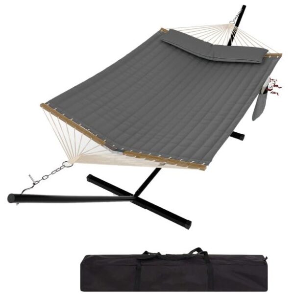 Hamaca para 2 Personas GarveeHome PHO_356E7WT6bU con Soporte 78.7x55.1 Pulgadas Capacidad 450 Libras Gris con Bolsa de T