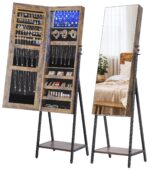 Armario de Joyería Nicetree Jewelry Armoire LED con Espejo de Cuerpo Entero Rotación 360° Madera Marrón con Negro