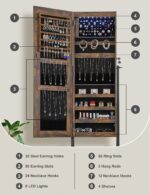 Armario de Joyería Nicetree Jewelry Armoire LED con Espejo de Cuerpo Entero Rotación 360° Madera Marrón con Negro