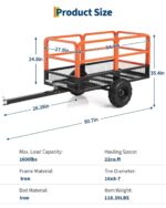 Garvee Carro de descarga de acero resistente para remolques ATV, 1600 libras, 22 pies cúbicos, remolque utilitario de ja