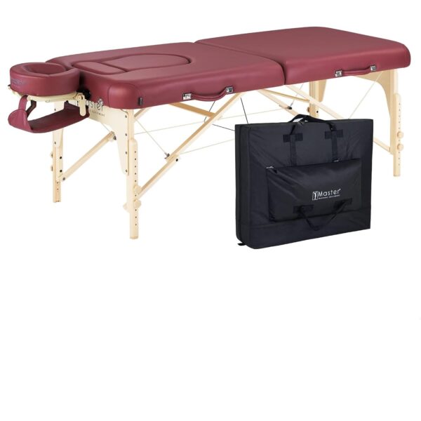 Mesa de Masaje Portátil Master Massage Eva Modelo 10121AQ 30 Pulgadas Ancho Color Borgoña Madera de Haya Altura Ajustabl