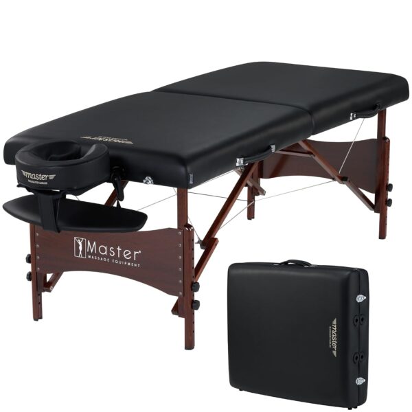 Mesa de Masaje Portátil Master Massage Newport 10008AQ 30 x 72 x 28 Pulgadas Cojín 2.5 Pulgadas Marco de Haya Color Negr