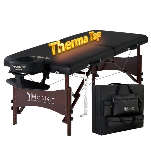 Mesa de Masaje Portátil Térmica Master Massage Roma II 25234AQ Negro con Calor Ajustable Almohada Facial y Funda de Tran