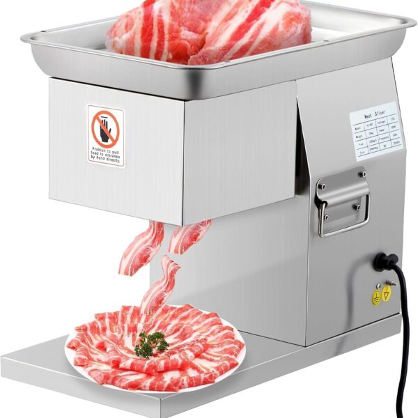 Cortador de carne comercial de 800 W con hoja extraíble de 0.118 in | Cortador eléctrico de alimentos de acero inoxidabl