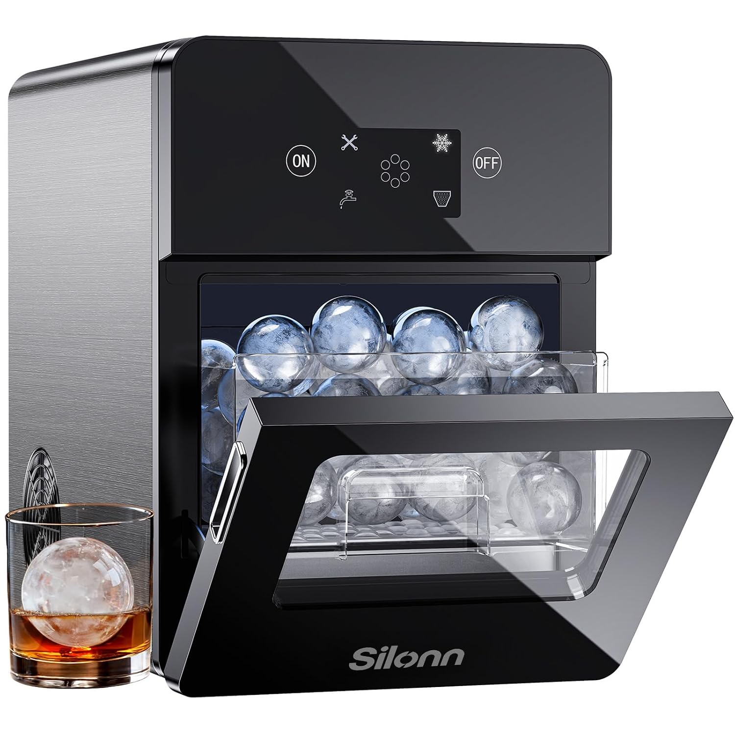 Silonn Máquina de hielo de esfera de 2.4 pulgadas, máquina de bolas de hielo transparente con fusión lenta, 3 piezas en