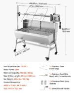 Parrilla Asador VEVOR TB-37L1 37 Pulgadas Acero Inoxidable Capacidad 132 Libras Motor 38W 7 Niveles de Altura