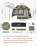 Tienda de Campaña Gazebo VEVOR YR13X13Military Green-13 13x13 pies Esférica 13 Lados Parte Superior Removible Verde Mili