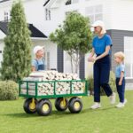 Carrito de jardín de 1400 libras de capacidad, neumáticos de 10 pulgadas y plataforma plana convertible, carro de acero