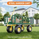 Carrito de jardín de 1400 libras de capacidad, neumáticos de 10 pulgadas y plataforma plana convertible, carro de acero