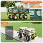 Carrito de jardín de 1400 libras de capacidad, neumáticos de 10 pulgadas y plataforma plana convertible, carro de acero