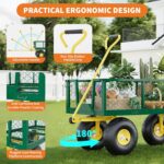 Carrito de jardín de 1400 libras de capacidad, neumáticos de 10 pulgadas y plataforma plana convertible, carro de acero