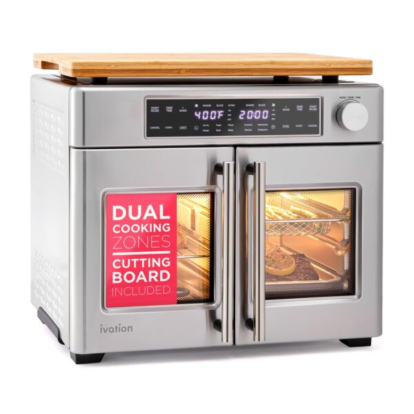 Ivation Horno freidora de aire de doble zona con puerta francesa - 32 cuartos de galón, horno tostador de convección com