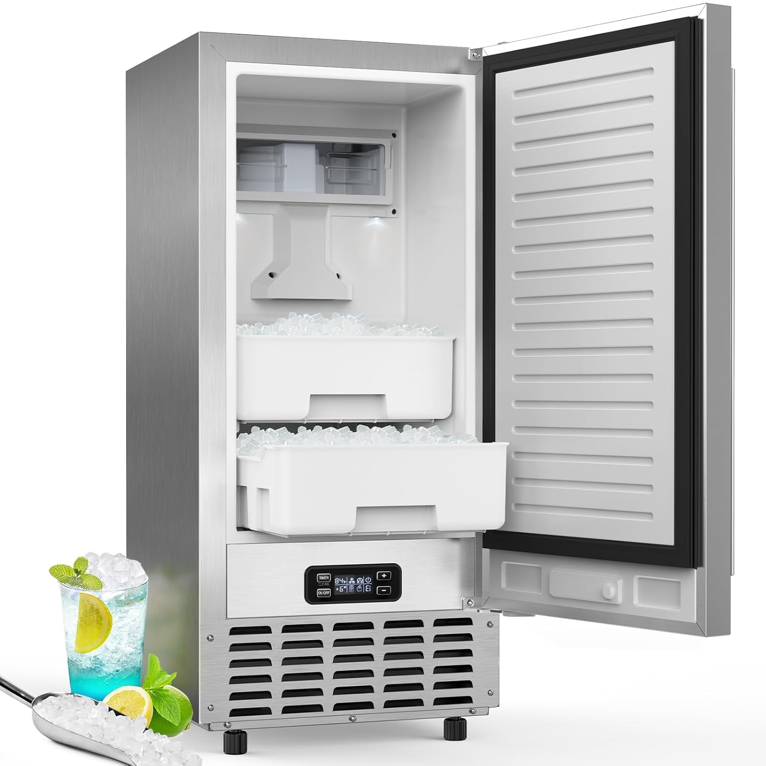 Electactic Máquina de hielo de pepita, máquina de hielo comercial debajo del mostrador, 66 libras/día, acero inoxidable