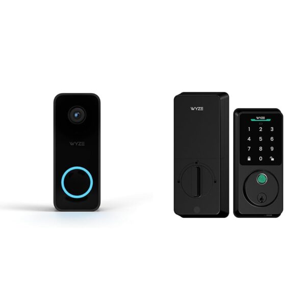 Paquete WYZE Video Doorbell v2 con Cable más WYZE Auto Lock Bolt v2 Timbre de Video 2K Visión Nocturna a Color y Cerradu