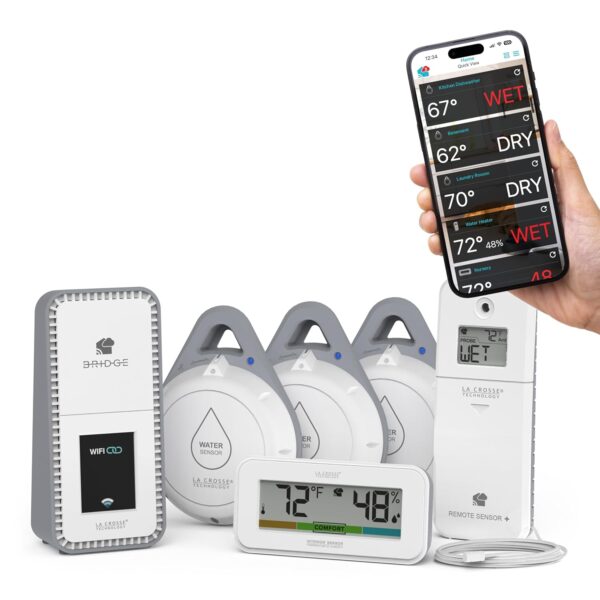 Sistema de Alerta Wi-Fi Leak Geek Pro: Gateway Puente, 3 Sensores de Detección de Puntos de Agua, un Sensor de Detección