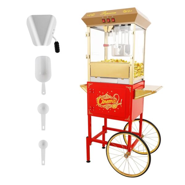 Trygoal Máquina comercial de palomitas de maíz de 16 onzas con carrito, carrito de palomitas de maíz estilo teatro vinta
