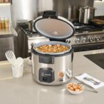 Restaurantware Arrocera comercial 70 tazas de acero resistente calentador de arroz industrial con interior antiadherente