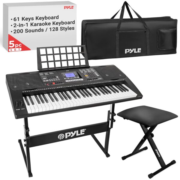 Pyle Piano de teclado digital, teclado eléctrico de 61 teclas con altavoces integrados y entrada de micrófono, karaoke m