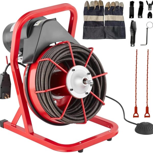 Máquina limpiadora de drenaje de 75 pies x 1/2 pulgada, alimentación manual de barrena de drenaje, máquina de limpieza e